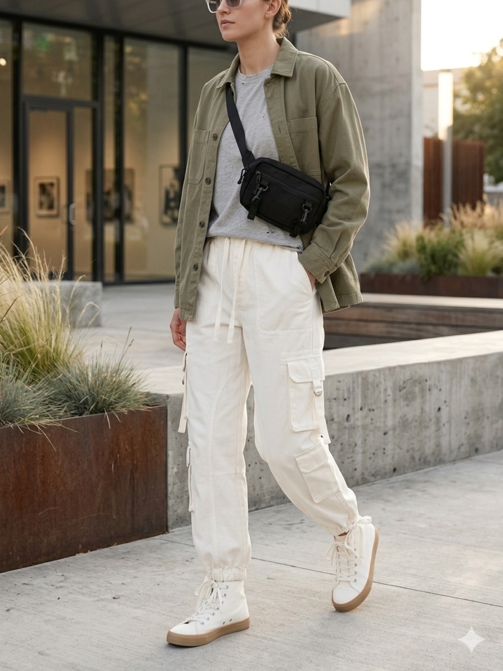 Abercrombie & Fitch Off-White High-Rise Baggy Cargo Pants Size Small Long